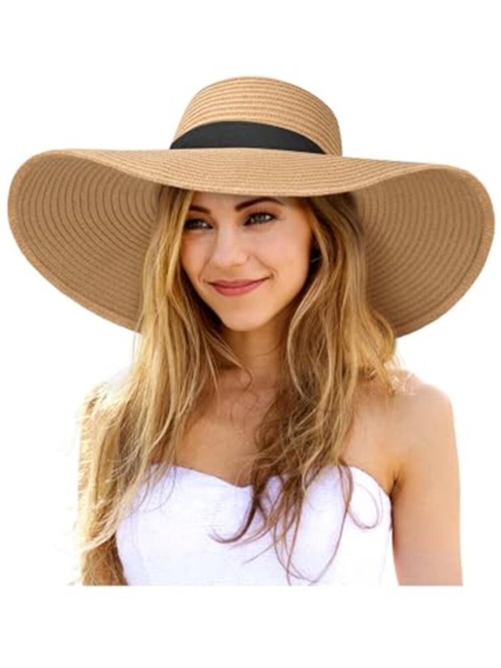 Sun Hats for Women Large Wide Brim Straw Beach Hat Floppy Foldable Roll-Up